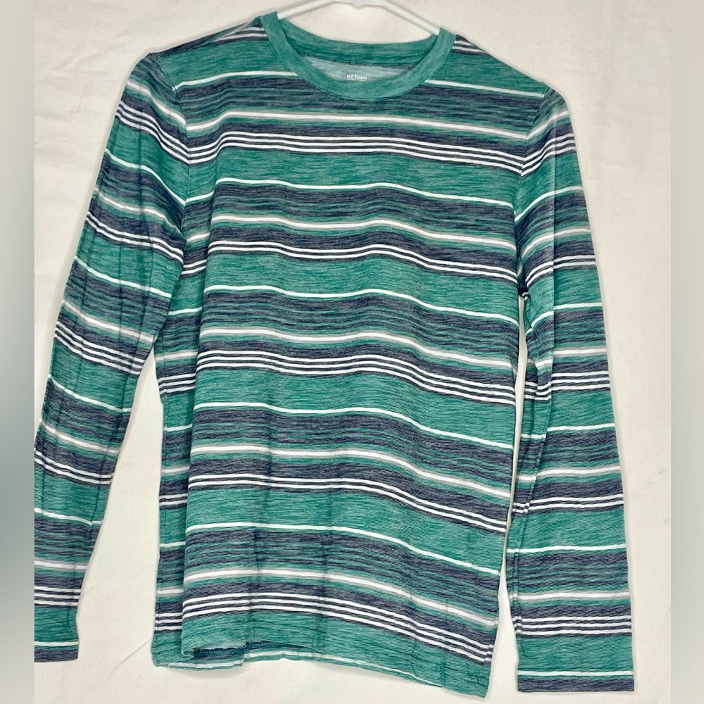 Boys Urban Pipeline Green, black and white Strip Long Sleeve Tshirt
